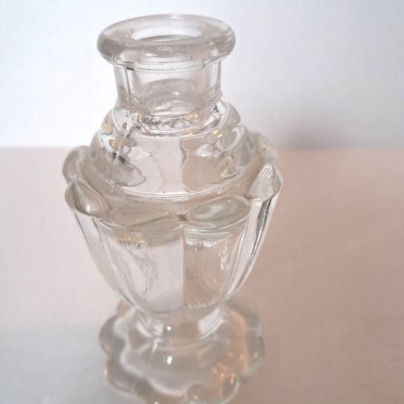 Perfume Bottle With Fan Stopper Vintage Large Clear Glass Footed 8" - Picture 6 of 10